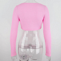 Pink Ribbed Long Sleeve Crop Top  - Thumbnail 8