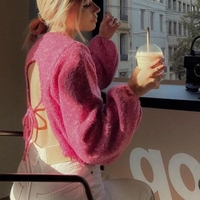 Pink Knit Backless Lace Up Sweater  - Thumbnail 2