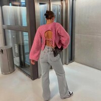 Pink Knit Backless Lace Up Sweater  - Thumbnail 3