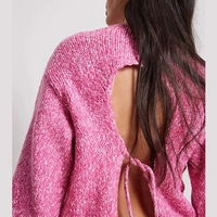 Pink Knit Backless Lace Up Sweater  - Thumbnail 8