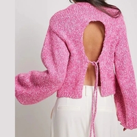 Pink Knit Backless Lace Up Sweater  - Thumbnail 9