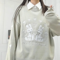 Green Rabbit Knit Long Sleeve Sweater  - Thumbnail 3