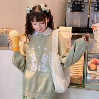 Green Rabbit Knit Long Sleeve Sweater  - Thumbnail 4