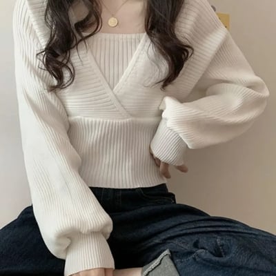 White knit crop sweater 