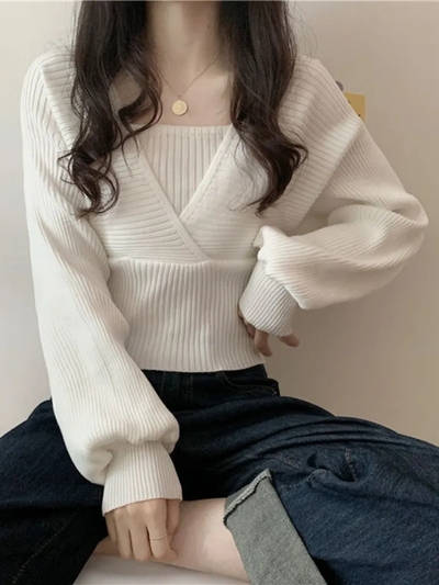 White Knit Crop Sweater 