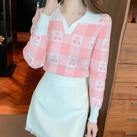 Cherry Plaid Polo Collar Sweater  - Thumbnail 2