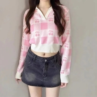 Cherry Plaid Polo Collar Sweater  - Thumbnail 1