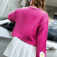 Floral Crochet Knit Lantern Sleeve Cardigan  - Thumbnail 2