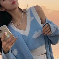 2PCS Blue Sky Cloud Vest + Knit Cardigan  - Thumbnail 2