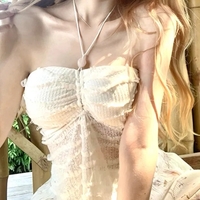 White Y2K Sleeveless Beach Crop Top - Thumbnail 2