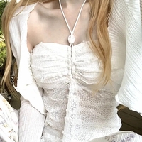 White Y2K Sleeveless Beach Crop Top - Thumbnail 1