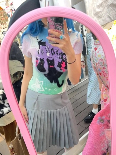 Rainbow Cat Graffiti Short Sleeve Shirt 