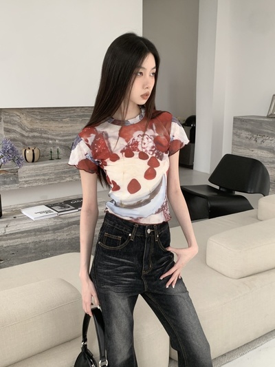Cake Graffiti Mesh Short Sleeve Shirt