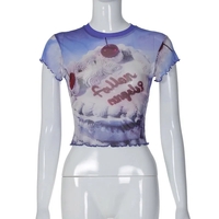 Angel Cake Print Ruffle Short Sleeve Shirt  - Thumbnail 5