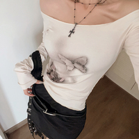 Butterfly Print Off Shoulder Long Sleeve Shirt  - Thumbnail 6