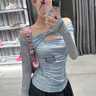 Blue dye mesh long sleeve shirt  - Thumbnail 1