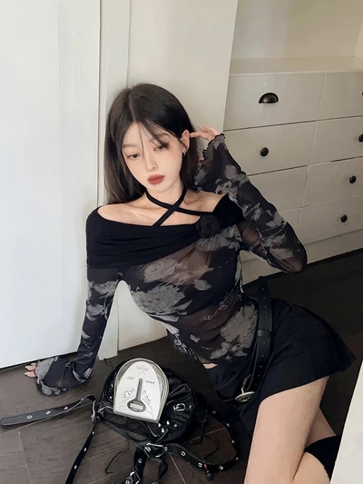 Tie Dye Lace Up Flare Shirt 