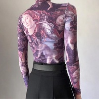 Purple Victorian Print Mesh Long Sleeve Shirt  - Thumbnail 2