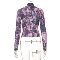 Purple Victorian Print Mesh Long Sleeve Shirt  - Thumbnail 5