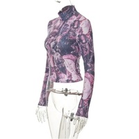 Purple Victorian Print Mesh Long Sleeve Shirt  - Thumbnail 6