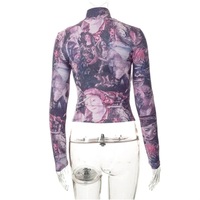 Purple Victorian Print Mesh Long Sleeve Shirt  - Thumbnail 7