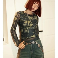 Butterfly Print Mesh Long Sleeve Shirt  - Thumbnail 3