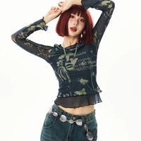 Butterfly Print Mesh Long Sleeve Shirt  - Thumbnail 6
