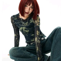 Butterfly Print Mesh Long Sleeve Shirt  - Thumbnail 1