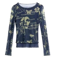 Butterfly Print Mesh Long Sleeve Shirt  - Thumbnail 8