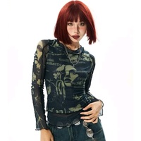 Butterfly Print Mesh Long Sleeve Shirt  - Thumbnail 7