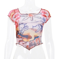 Abstract Print Mesh Sheer Crop Top  - Thumbnail 2