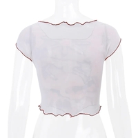 Abstract Print Mesh Sheer Crop Top  - Thumbnail 4