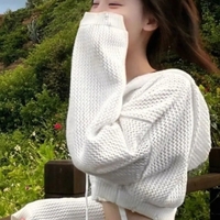 White Hollow Out Cropped Sweater  - Thumbnail 3