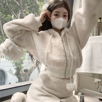 2PCS White Soft Zipper Hoodie + Split Mini Skirt  - Thumbnail 8