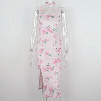 Flower Print Lace Up Split Mini Dress  - Thumbnail 6