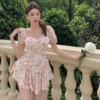 Floral Square Neck Puff Sleeve Dress  - Thumbnail 1