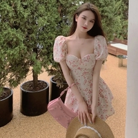 Floral Square Neck Puff Sleeve Dress  - Thumbnail 3