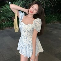 Floral Square Neck Puff Sleeve Dress  - Thumbnail 4