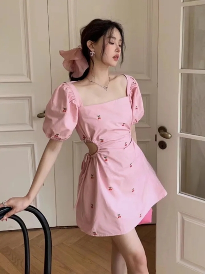 Pink Cherry Backless Mini Dress 