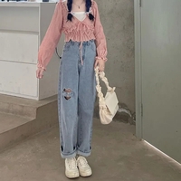 Heart Cut Out Buckle Light Blue Jeans - Thumbnail 1