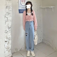 Heart Cut Out Buckle Light Blue Jeans - Thumbnail 3