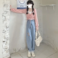 Heart Cut Out Buckle Light Blue Jeans - Thumbnail 5