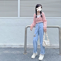 Heart Cut Out Buckle Light Blue Jeans - Thumbnail 6