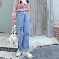 Heart Cut Out Buckle Light Blue Jeans - Thumbnail 7