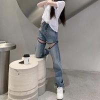 Zipper High Waist Denim Jeans  - Thumbnail 2