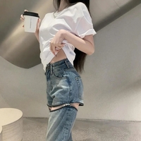 Zipper High Waist Denim Jeans  - Thumbnail 3