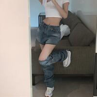 Zipper High Waist Denim Jeans  - Thumbnail 6