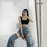 Zipper High Waist Denim Jeans  - Thumbnail 8
