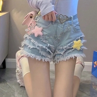Blue Denim Ruffle Star High Waist Shorts  - Thumbnail 2