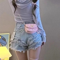 Blue Denim Ruffle Star High Waist Shorts  - Thumbnail 3